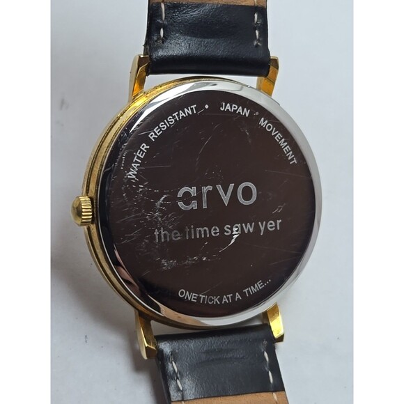 Arvo Time Sawyer Gold White Dial Black Leather Quartz Watch New Battery Mens - Picture 12 of 12